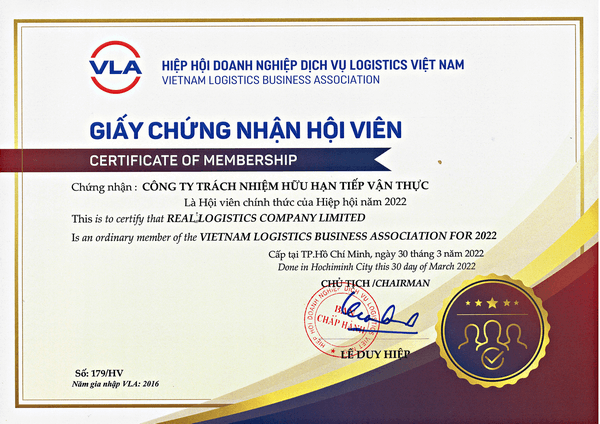 Real Logistics được chứng nhận trở thành hội viên chính thức của VLA